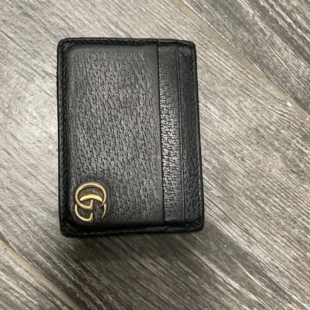 Black Gucci leather card wallet and money clip